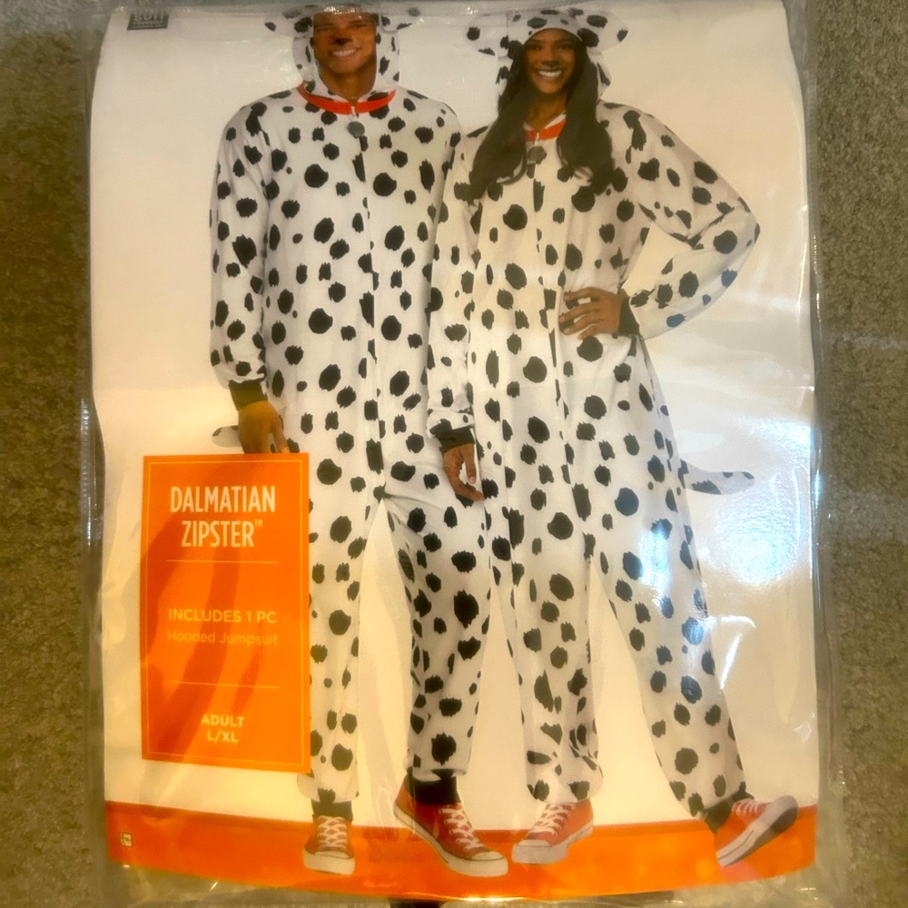 Dalmatian hooded onesie. Adult size L/XL. Costume.